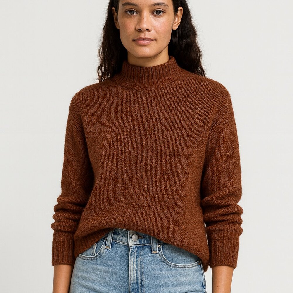 Eileen Fisher Merino Wool Knit Brown Sweater Size Medium